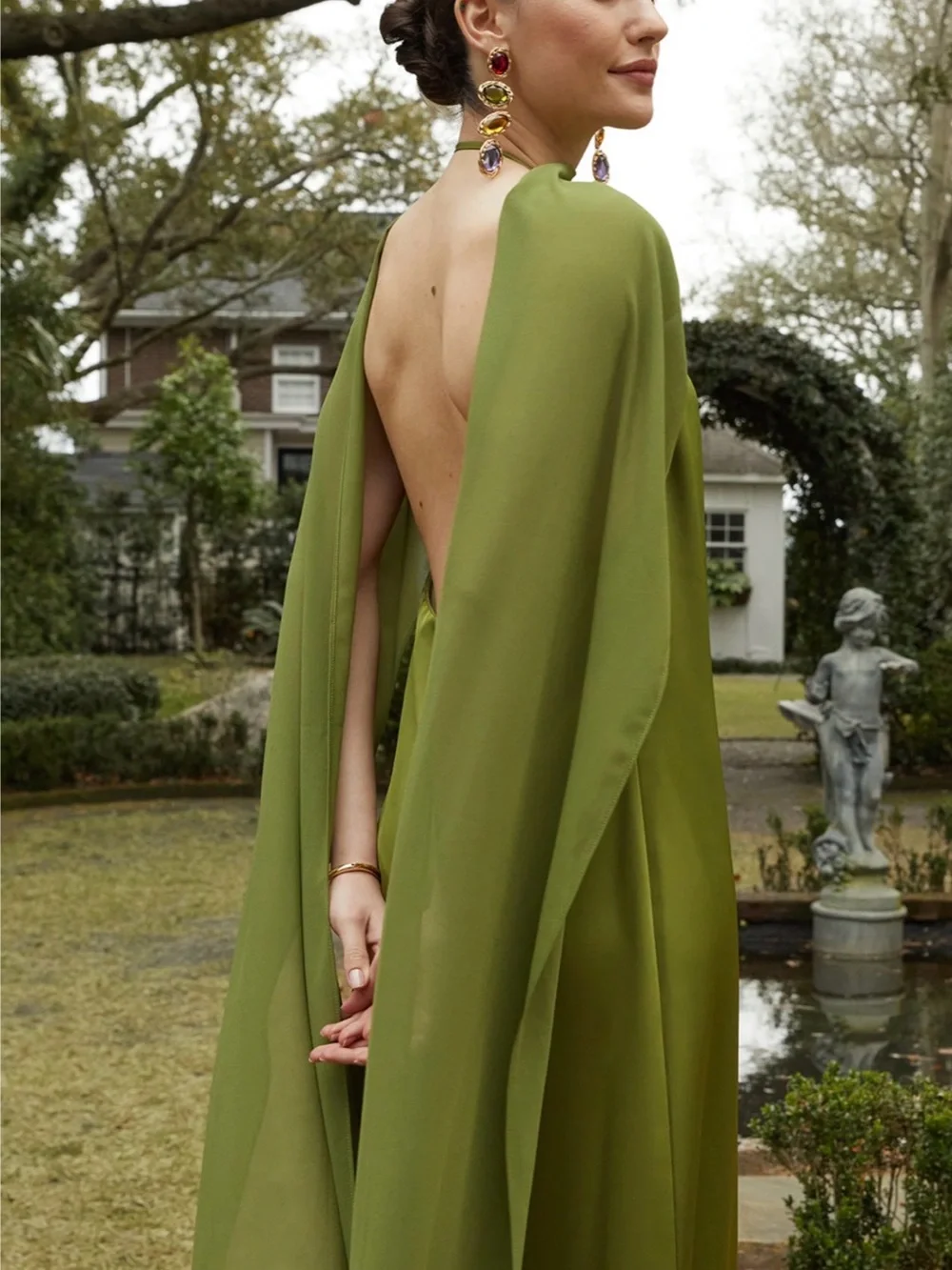 Sleeveless Olive Halter Maxi Dress
